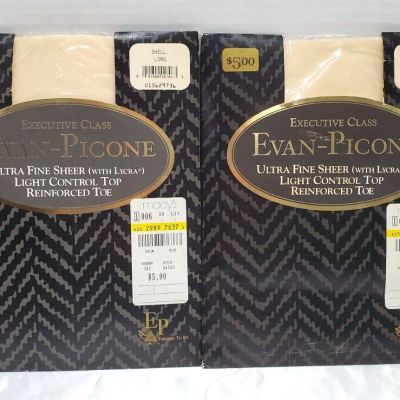 2 Evan Picone Ultra Fine Sheer Light Control Top Reinforced Toe Pantyhose Shell